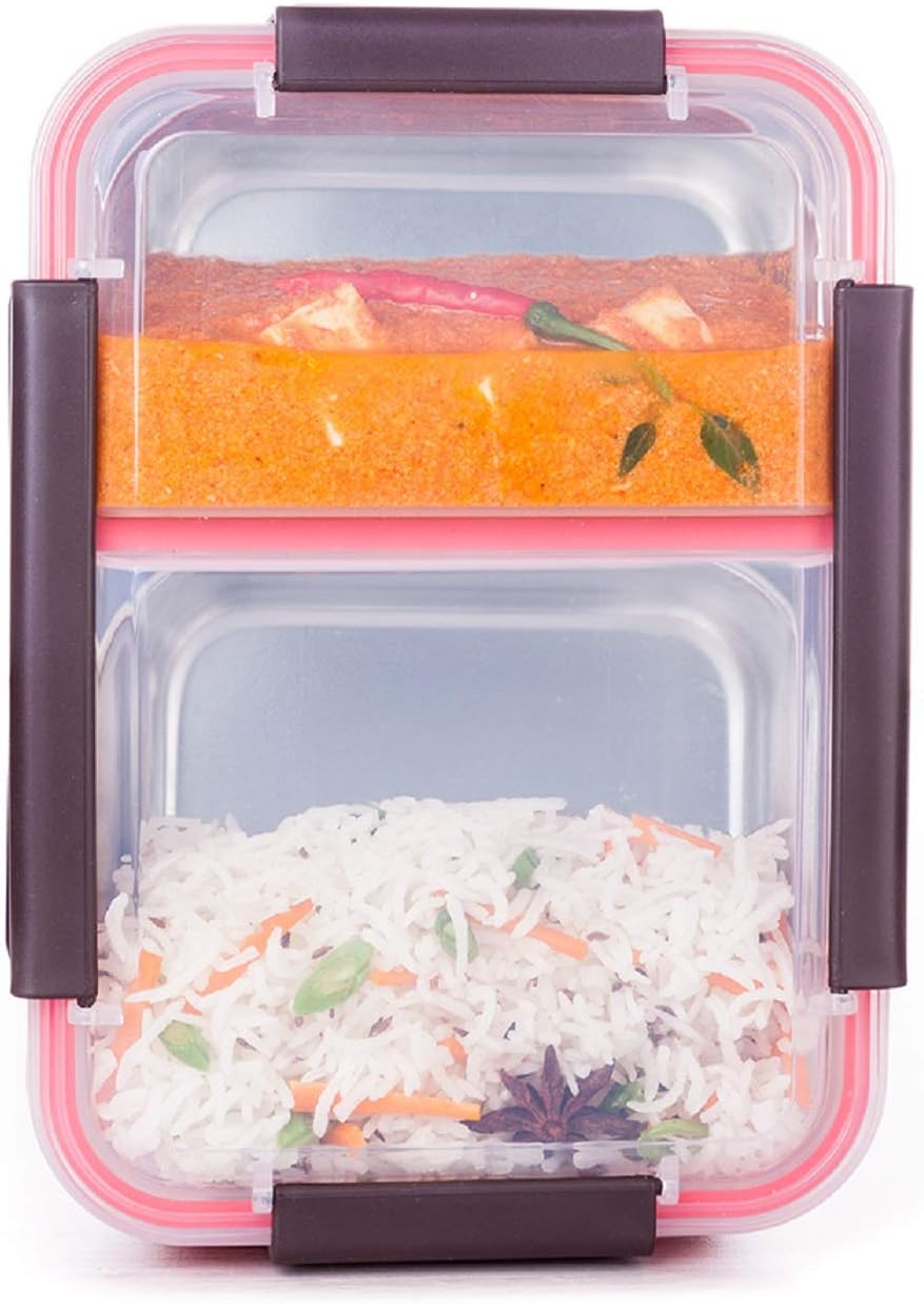 RK enterprise UCRAVO Stainless Steel BPA-free Removable in 2 Compartments , Leakproof Portion Control Bento Boxes for Adults, Kids, School, Office (Assorted Colour)