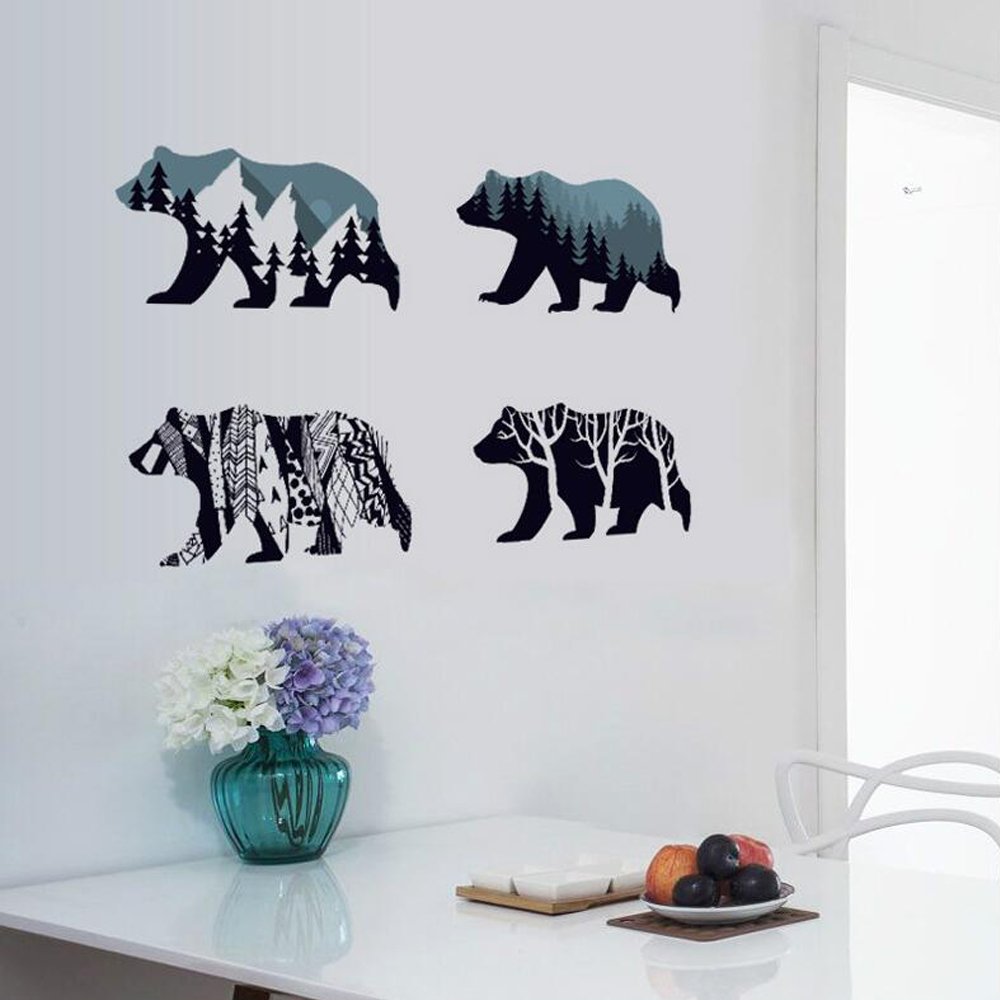 MLM Snow Mountain Forest Silhouette Polar Bear Wall Sticker Animal Wall