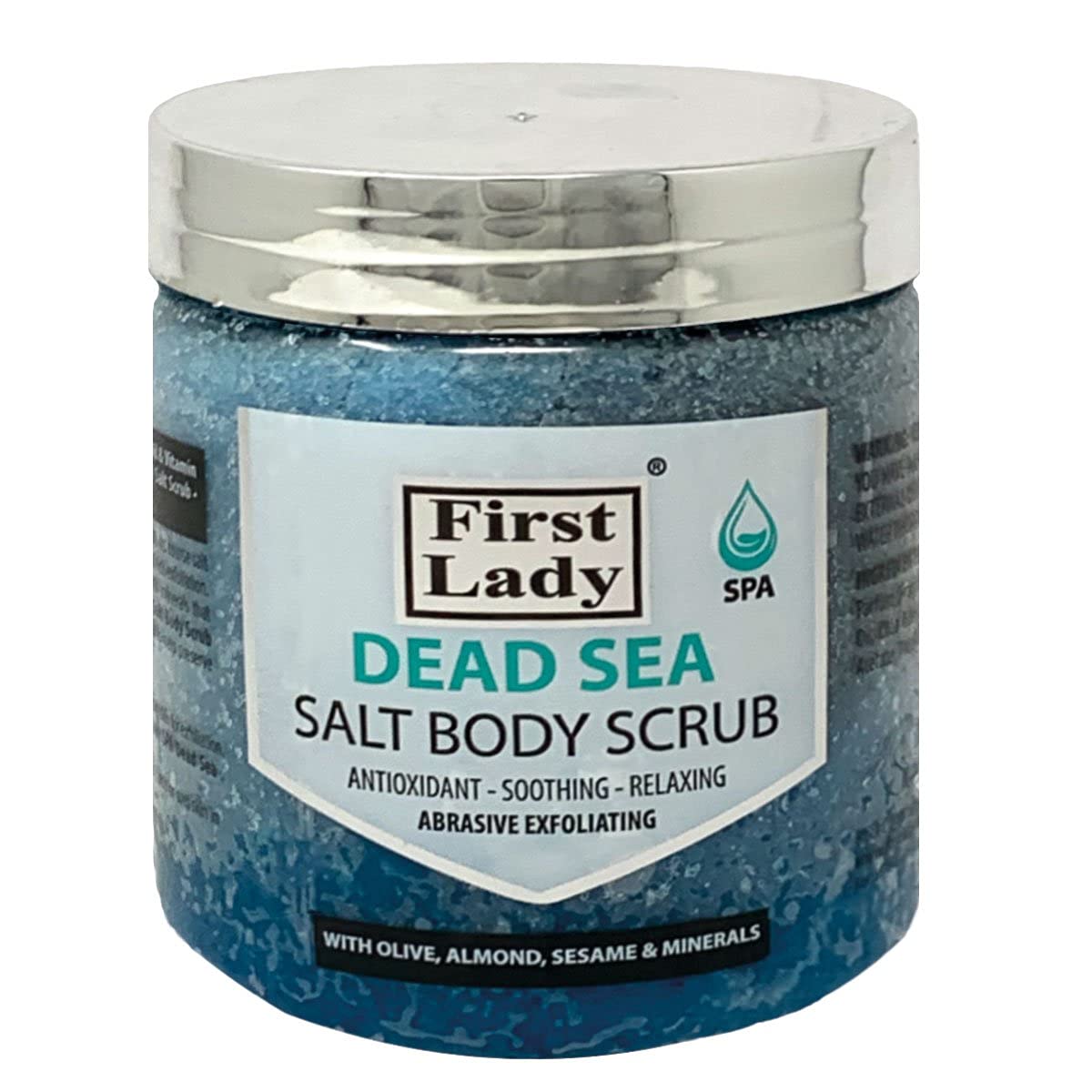 First Lady Dead Sea Salt Body Scrub 500ml – Exfoliating & Moisturising Body Scrub with Sunflower, Almond, Olive & Sesame Oils – Smooth, Glowing Skin for All Skin Types