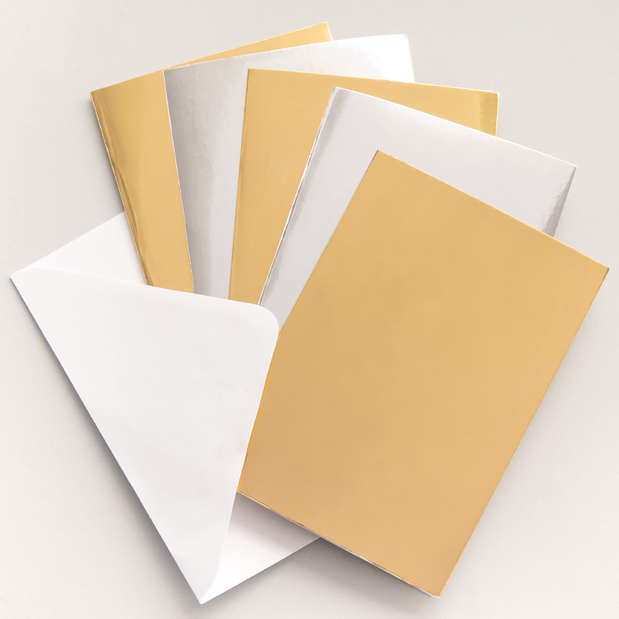 Baker Ross FE830 Metallic Gold and Silver Greeting Cards - Pack of 12, Card Blanks for Card Making, Make Your Own Christmas Cards, Ideal for Kids Arts and Crafts Projects