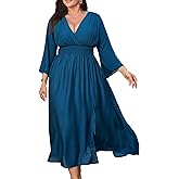 baronshion Womens Plus Size Dresses Short Sleeve V Neck Casual Dress Elastic Waist Flowy A Line Long Maxi Dresses