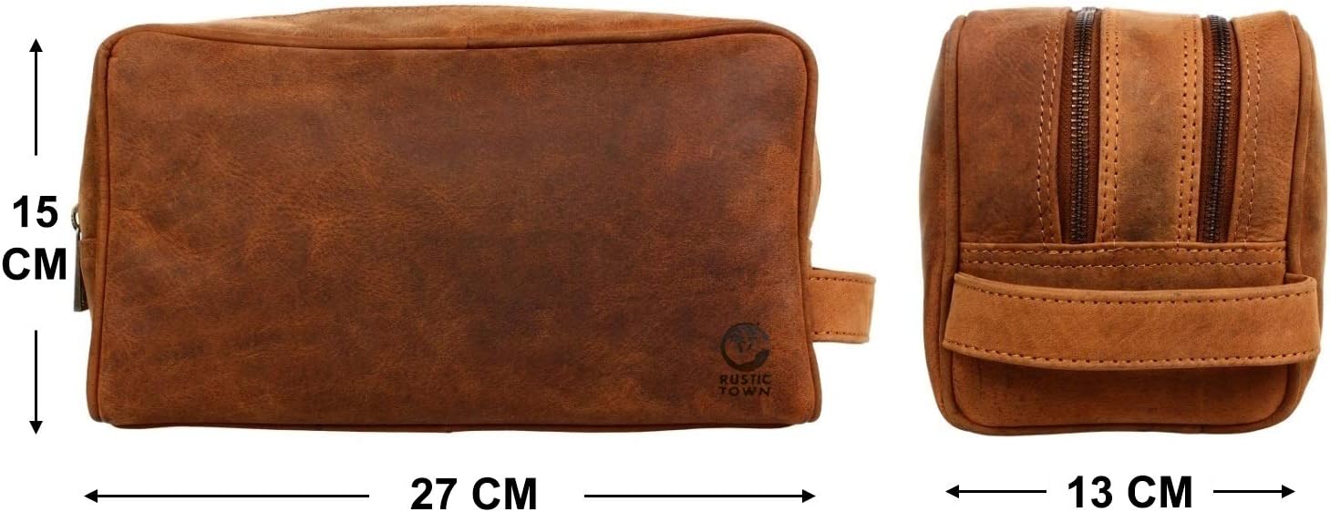 Full Grain Leather Handmade Travel Toiletry Bag - Wash Bag, Shaving Kit and Make Up Kit - Travel Gift for Men and Women by Rustic Town - Image 3