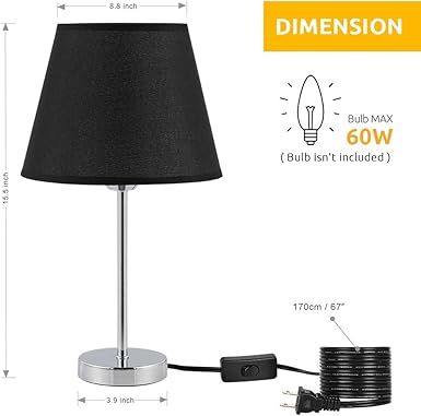Haitral Small Table Lamps Bedside Lamps Set Of 2 With Metal Base Fabric Lamp Shade Modern Nightstand Lamps For Bedroom Office Dorm Room Black Silver Amazon Com