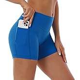 HOKOYI High Waisted Biker Shorts for Women 5'' Tummy Control Running Workout Spandex Athletic Gym Yoga Shorts with Pockets