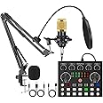 SIBORIE Podcast Equipment Bundle with Audio Interface,V8S Voice Changer, Condenser Karaoke Microphone, Mic Stand and Mic Pop Filter,Podcast Starter Kit DJ Audio Mixer for Podcast and Live