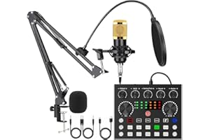 SIBORIE Podcast Equipment Bundle with Audio Interface,V8S Voice Changer, Condenser Karaoke Microphone, Mic Stand and Mic Pop Filter,Podcast Starter Kit DJ Audio Mixer for Podcast and Live