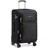 ROPLUS Softside Expandable Luggage with 4 Spinner Wheels, Durable Checked-Luggage Suitcase (Black, 25-Inch)
