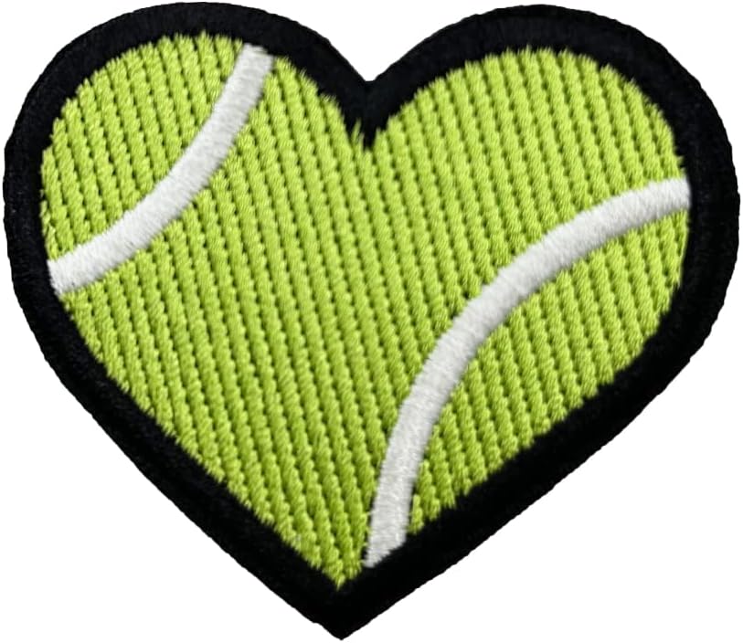 Mixed Media - Tennis Ball Heart Shaped Embroidered Iron On Patch, Sports Emblems
