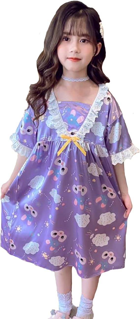 Amazon Viisen キッズ パジャマ 女の子 ガールズ 半袖 夏 ワンピース パジャマ ネグリジェ 姫 可愛 ナイトドレス 子供服 ルームウェア 部屋着 寝間着 肌触りがいい ゆったり110 160cm パジャマ 通販