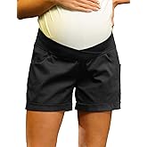 Maacie Maternity Shorts for Women Under Belly Cross Waist Casual Shorts with Pockets