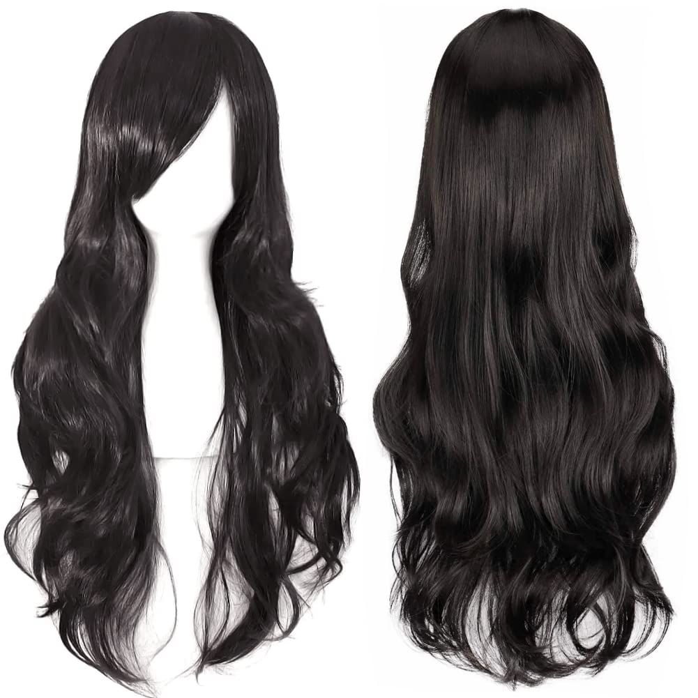 ColorfulPanda Charming Long Black Wigs for Women Girls Natural Curly Wavy Synthetic Hair Cosplay Party Halloween Costume Wig