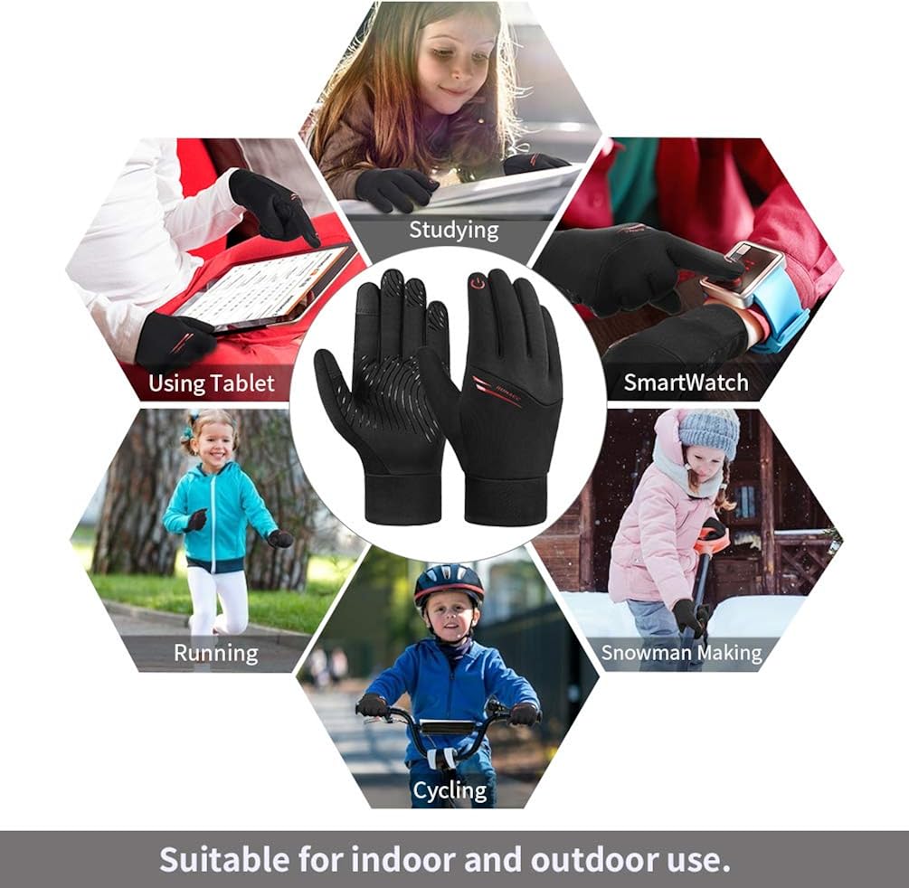 RUNACC Kid's Touchscreen Gloves for Boys and Girls, Warm Winter Running Sport Gloves 4 to 10 Ages (Pair): Clothing