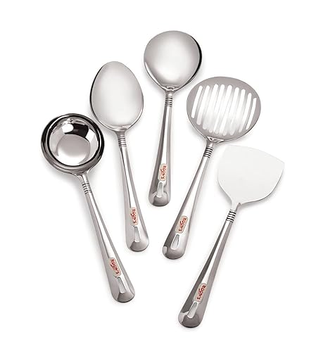 Roop's Stainless Steel Serving Spoon, Set of 5 Pieces, Silver