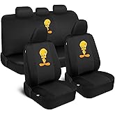 BDK Warner Brothers Looney Tunes Tweety Bird Front & Rear Car Seat Covers Full Set - Easy to Install Durable & Stylish Polyester Fabric Car Seat Cover - Airbag Compatible Universal Fit Car Accessories