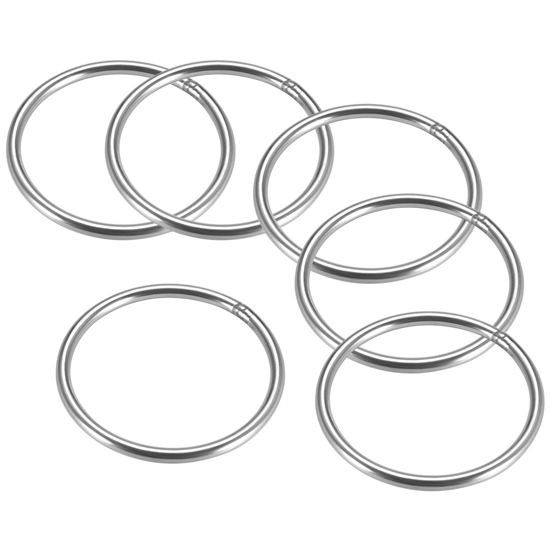 sourcing map 201 Stainless Steel O Ring 60mm(2.36") Outer Diameter 4mm Thickness Strapping Welded Round Rings 6pcs