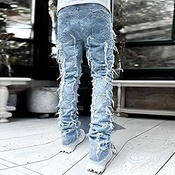 Kodaruber Mens Stacked Jeans Slim Fit Ripped Skinny