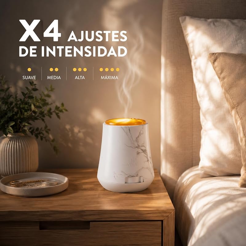 Essential Mist, Purificador de ar difusor de óleos essenciais que brilha quando liberta vapor, com um aroma de Flor de Cerejeira e Framboesa infundido com 2 vezes mais óleos essenciais