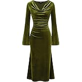CIDER Velvet Dress Fall Wedding Guest Dresses for Women Long Belll Sleeve Cowl Neck Midi Cocktail Formal Dresses Trendy