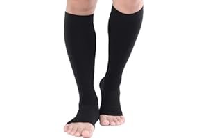 TOFLY® Compression Stockings (Pair), Medical Grade Firm Support 20-30mmHg, Opaque, Unisex, Open Toe Knee High Compression Socks for Varicose Veins, Edema, Shin Splints, Nursing, Travel, Black S