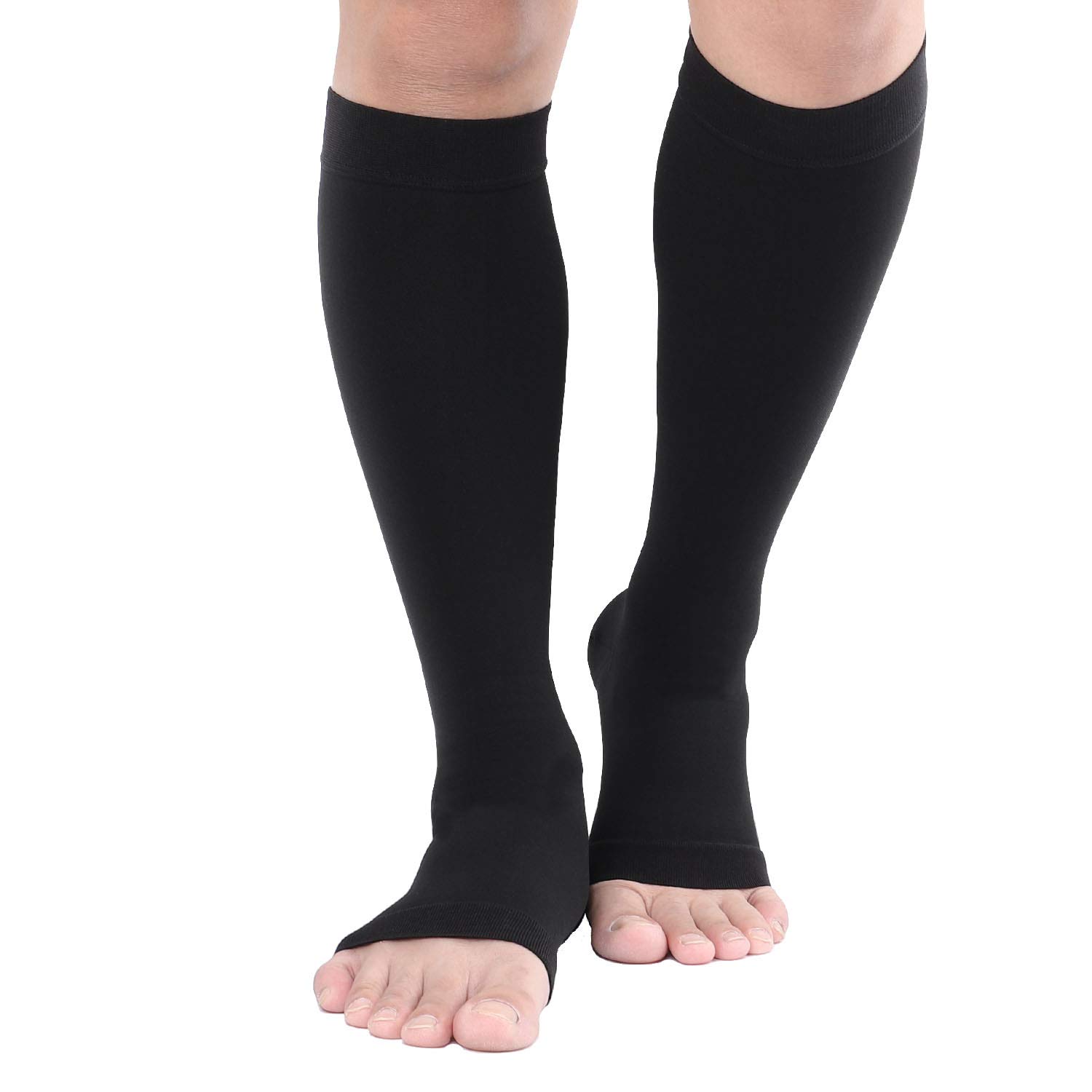 TOFLY® Compression Stockings (Pair), Medical Grade Firm Support 20-30mmHg, Opaque, Unisex, Open Toe Knee High Compression Socks for Varicose Veins, Edema, Shin Splints, Nursing, Travel, Black S — image 1