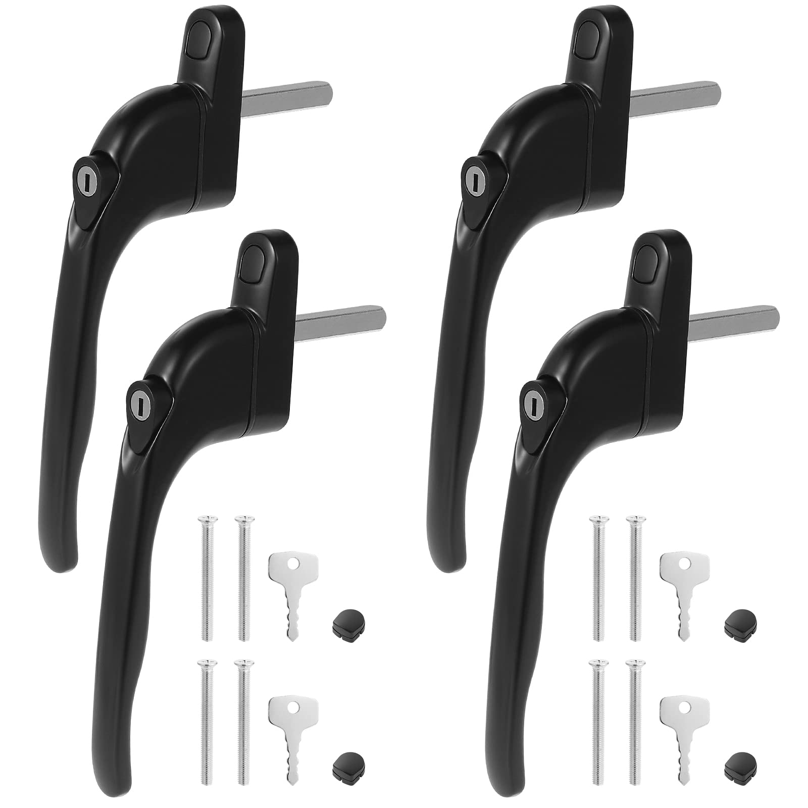 Faankiton 4PCS Window Handles Aluminum Lockable Window Handle Inline Locking, Universal Left or Right Espag Handles 360° Rotation with Keys with 43mm Spindle for Indoor & Outdoor UPVC Windows (Black)