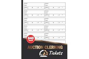 Auction Clerking Tickets: Bidder Tracking Sheets to Record Buyers, Lots, Items, Prices, and Totals | (840 tickets)