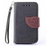 Yakamoz Elegant 3D Floral Leaf Style Black Leather Folio Wallet Stand Case with Card Slots for Samsung Galaxy Young 2 DUOS G130 with Free Screen Protector & Stylus Pen