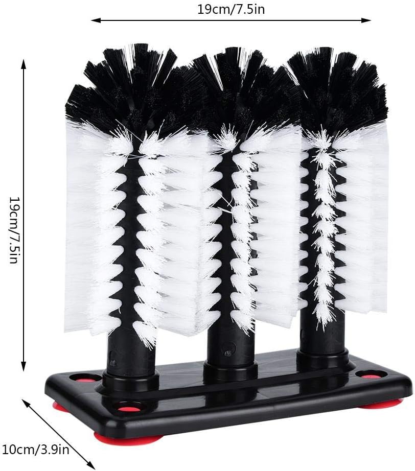 Triple Brush Bar Glass Washer 3 Brush Glass Scrubber Water Bottle Cleaning Brush Glass Washer Brush Cleaner for Sink with Suction Cup Base - Image 3