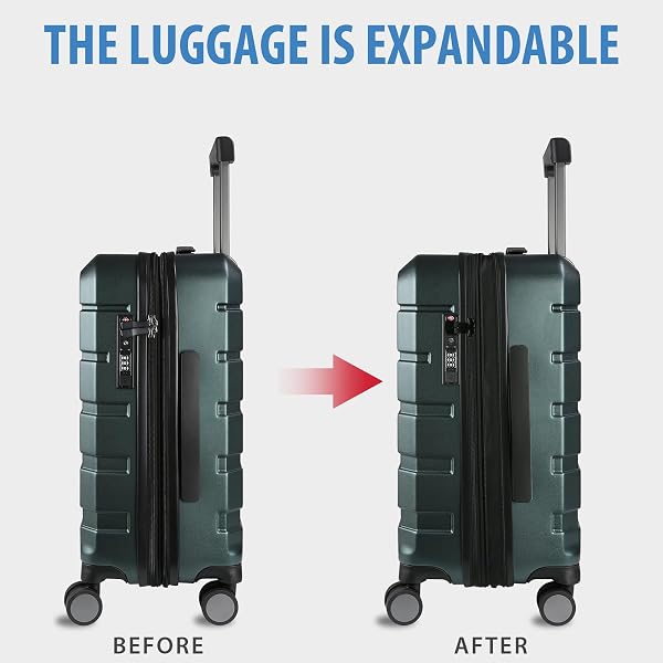 KROSER HARDSIDE EXPANDABLE CARRY ON LUGGAGE WITH SPINNER WHEELS & BUILT-IN TSA LOCK, DURABLE SUITCASE ROLLING LUGGAGE WITH USB PORT, CARRY-ON 20-INCH, DARK GREEN