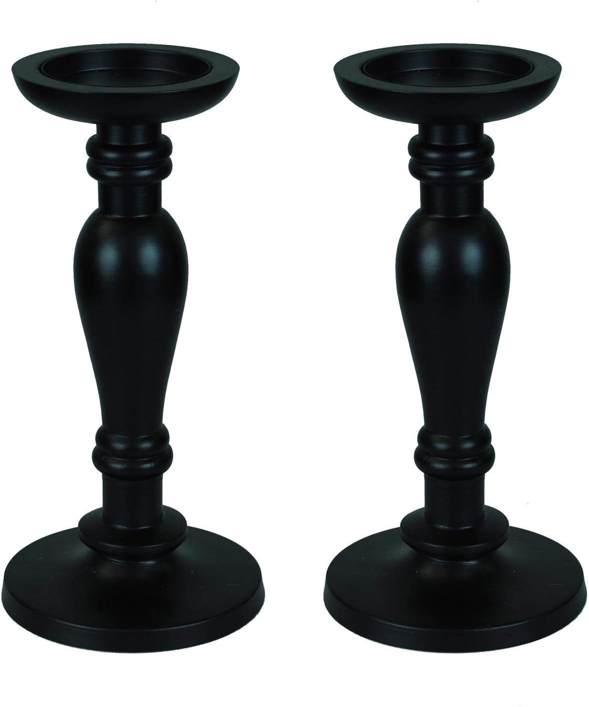 Black Gothic Wood Carved Pillar Candle Sticks Holders 28 cm Height