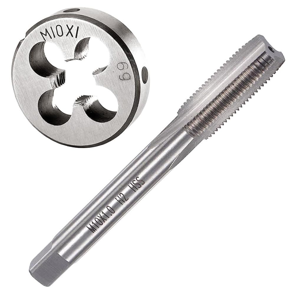 Teocpai M10 x 1mm Screw Tap and Die Set with Round Thread for Repair Nuts Bolts