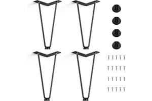 HOOSHEE 10 Inch Hairpin Furniture Legs(Set of 4),Heavy Duty Hairpin Table Legs, Solid Metal Table Legs,DIY Projects for TV Stand,Cabinet, Coffee Table, Desk etc with Rubber Floor Protectors Black 4PCS