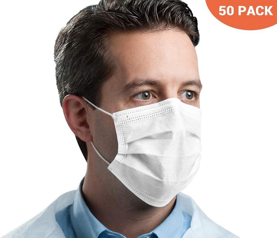 50 x White Disposable Face Masks With Earloops