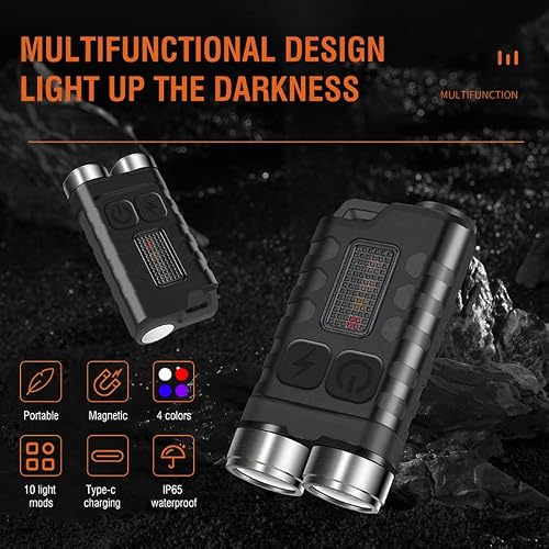 Mini Keychain Flashlight 900 Lumen - USB Rechargeable, 10 Modes With Magnet, IP65 Waterproof, EDC Pocket Light For Camping & Emergencies
