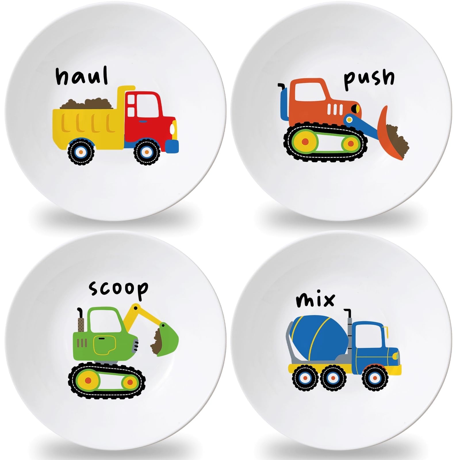 Photo 1 of 4 Set 10 Inch Construction Truck Plates Melamine Construction Truck Dinnerware Set Reusable Baby Shower Vehicle Melamine Plate Dishwasher Safe for Toddlers Creatively Drop Resistant Cute Plastic Dish