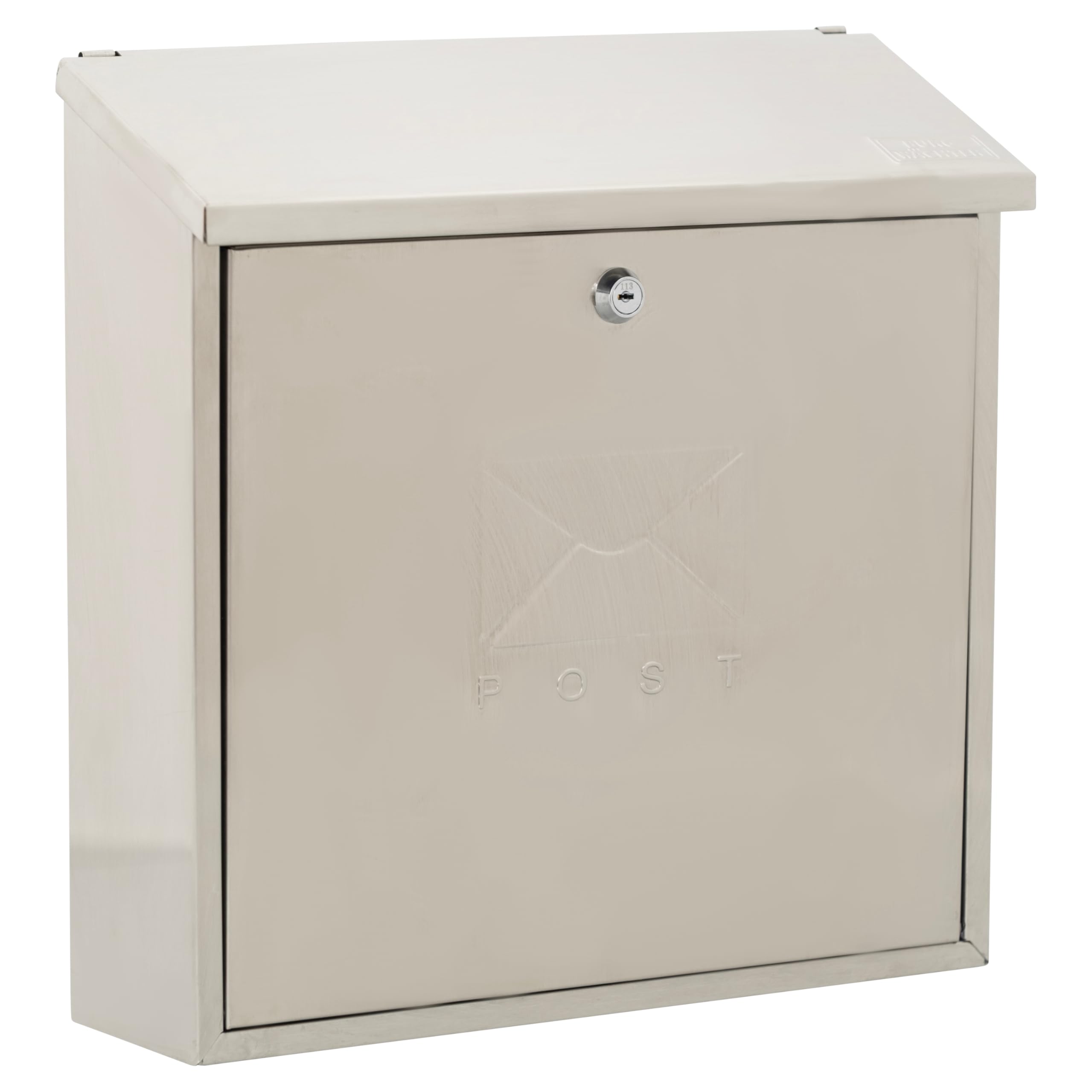 Burg-Wachter MB03ST Contemporary Wall Mounted Stainless Steel Lockable Weatherproof Post Box - 37x37x12cm