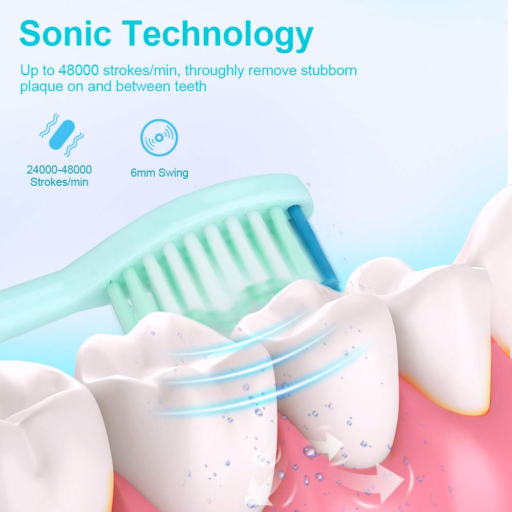 Sonic Toothbrush, IPX8 Waterproof Electric Toothbrush, Low Noise 5Modes 5 Hours Charge for 100Days Use Rechargeable Sonicare with 2 Replacement Heads for Teenager Adult