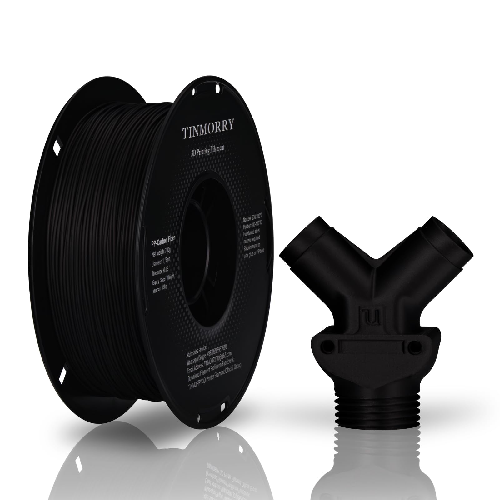 TINMORRY 3D Printing Filament 1.75mm，Compatible with Bambu FDM 3D Printer, PP-CF Filament, Net Weight 700g 1 Spool, Matte Black Image