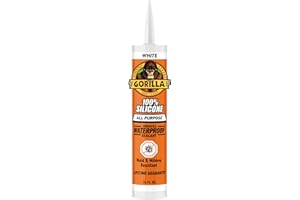 Gorilla Waterproof Caulk & Seal Silicone Sealant, 10oz Cartridge (Pack of 1) - White Caulking Sealant for Kitchen, Window, Bath, Marine, Door and More