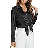 SITELUOYG Womens Long Sleeve Satin Silk Button Down Shirts Casual Work Business Smooth Blouse