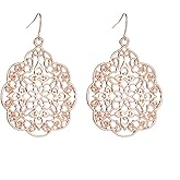 Boho Filigree Hollow Out Geometric Dangle Drop Earrings for Women Bohemian Vintage Multicolor Metallic Cutout Metal Flower Ploral Large Earrings for Wedding Bride Prom Party Birthday Ethnic Style Jewelry Gifts