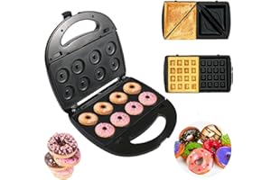 KOLENSA Donut Maker, 3 in 1 Electric Sandwich Waffle Machine, Panini Dessert Toaster with 3 Removable Non Stick Baking Plates，750W interchangeable Iron Set, For Breakfast and Afternoon Tea Use