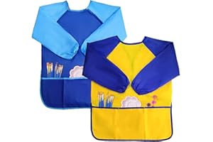 ELCIMRI Kids Art Smocks,Artist Painting Aprons Long Sleeve,Painting Smock,Toddler Painting Apron with 3 Pockets,Art Painting Supplies