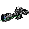 MidTen 4-16x50 AO Tactical Rifle Scope Dual Illuminated Rangefinder Optics & 4 Holographic Reticle Red/Green Dot Sight & Laser Sight