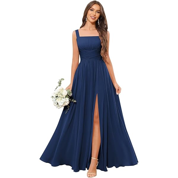 spaghetti strap square neck formal prom sheath dress Stunning A-Line Square Neck Spaghetti Straps Satin Prom Dresses with S —  Bridelily main image 1