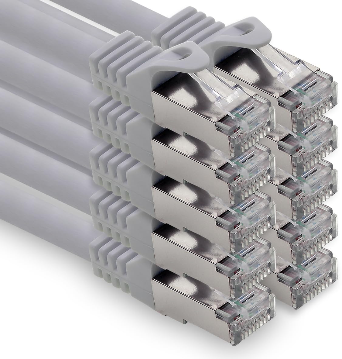 freiwerk 2.0m - gray - 10 pieces CAT.7 network cable Lan Ethernet patch cable S-FTP LSZH PIMF 10GB s RJ45 plug Cat6a