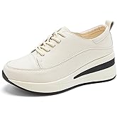 TWODNAWK Women's Chunky Platform Rocker Sneakers with Arch Support Round Toe Comfort Lightweight Non-Slip Wedge Lace up Orthopedics Walking Loafers for Casual Running Walking