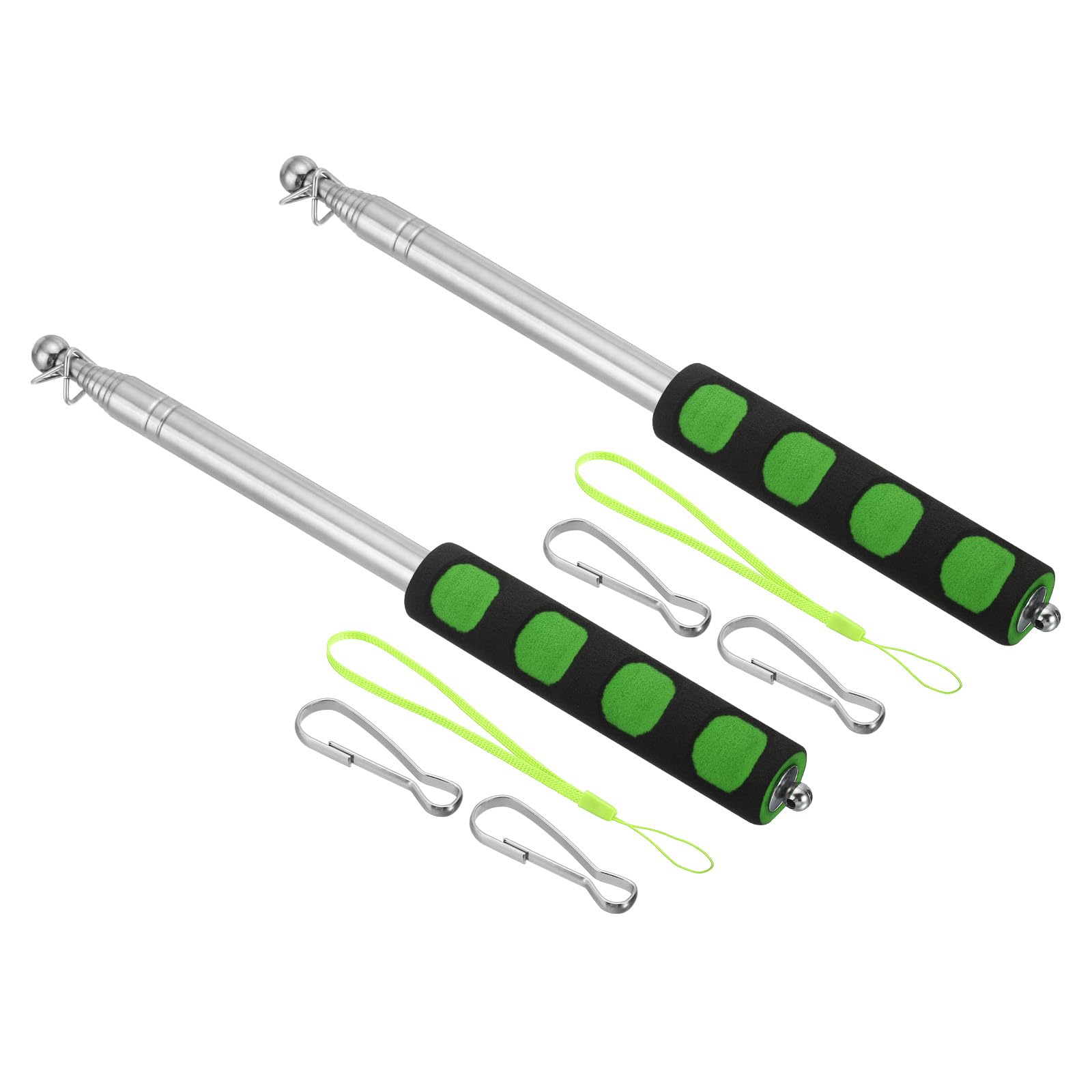 PATIKIL 1.6M/5.2Feet Telescopic Handheld Flagpoles, 2Set Retractable Teachers Pointer Stick Banner Flag Pole with Sponge Handle for Tour Guide Teaching Green