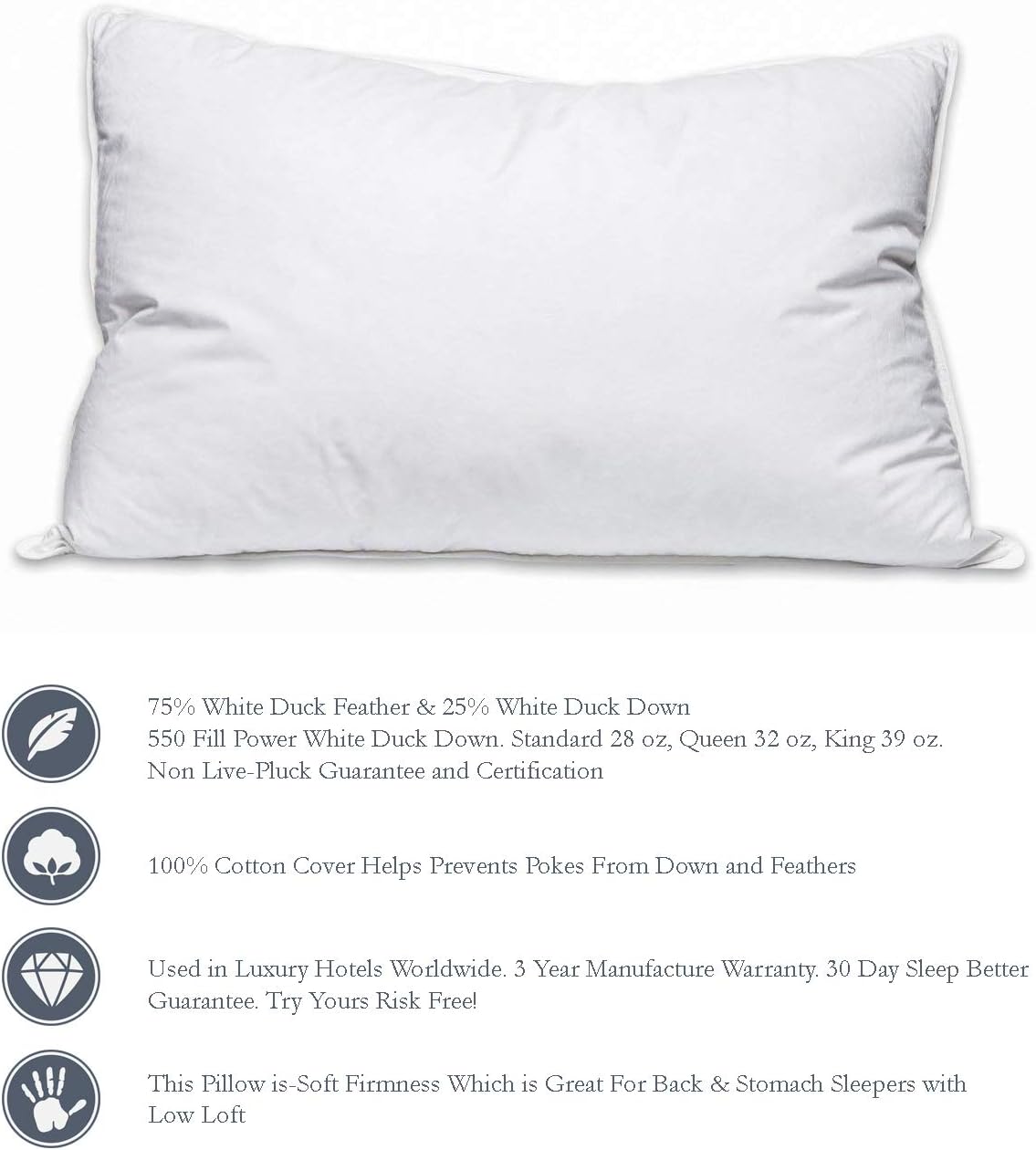 Amazon Com White Duck Down Feather Pillow Pillows With Soft