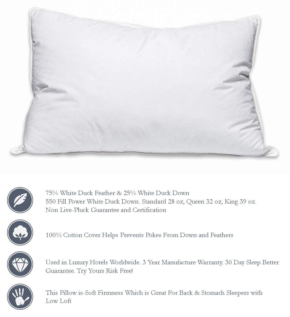 2 King Pillowtex Feather Down Proof 3 Year Warranty 100 Cotton